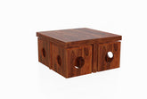 Mobell Solid Sheesham Wood Coffee Table Set With Four Stools (Round, Natural Finish)